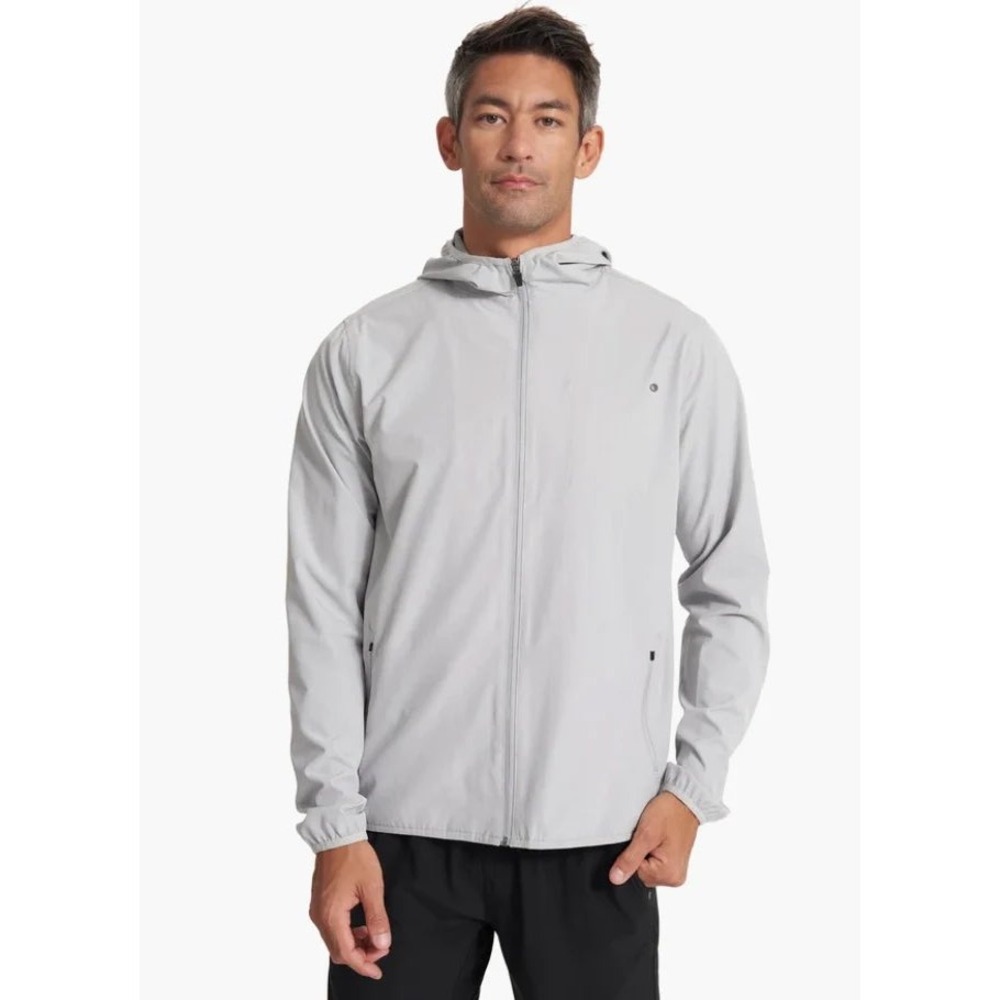 Vuori Daybreak Windbreaker Jacket Mens Medium Light Grey Full Zip Hooded Running